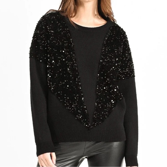 Molly Bracken Women’s Round Neck Tuxedo Sequin Sweater - Picture 1 of 6